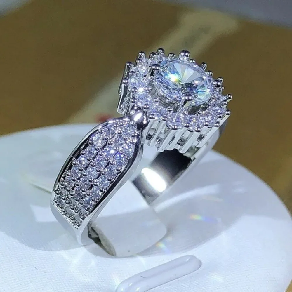 Silver Newest Main White Ring For Ladies Party Jewelry Gift Wedding Luxury - Picture 4 of 5